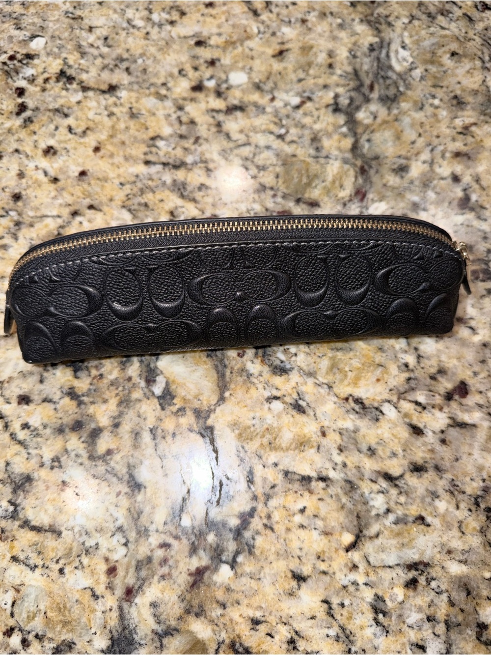 Coach Black Embossed Leather Zip Pencil Case